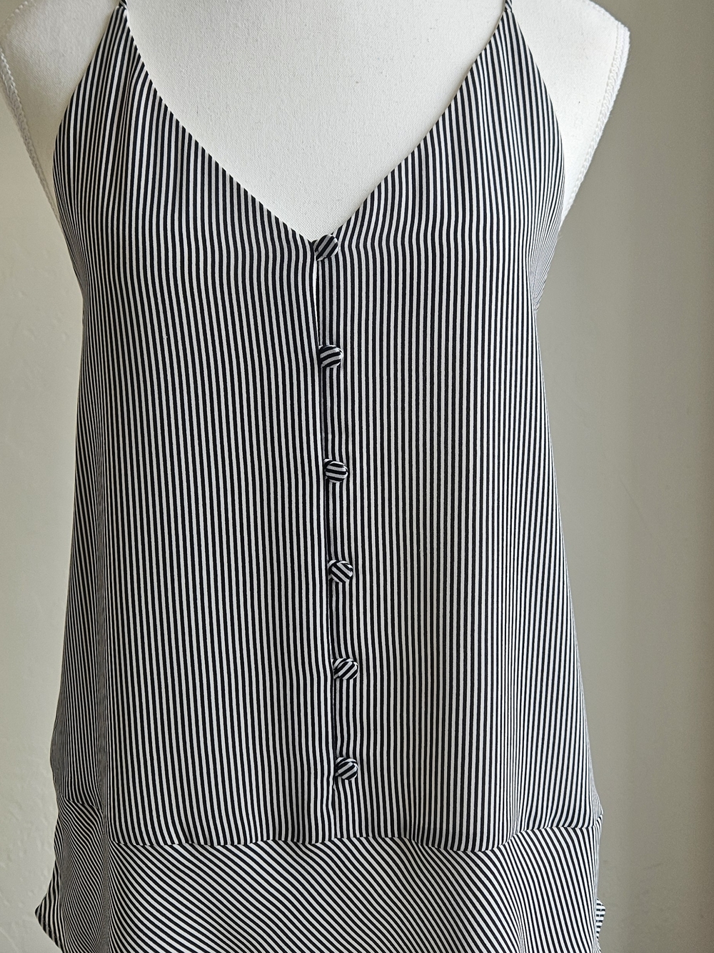 LOFT Black and White Striped Button-Front Cami